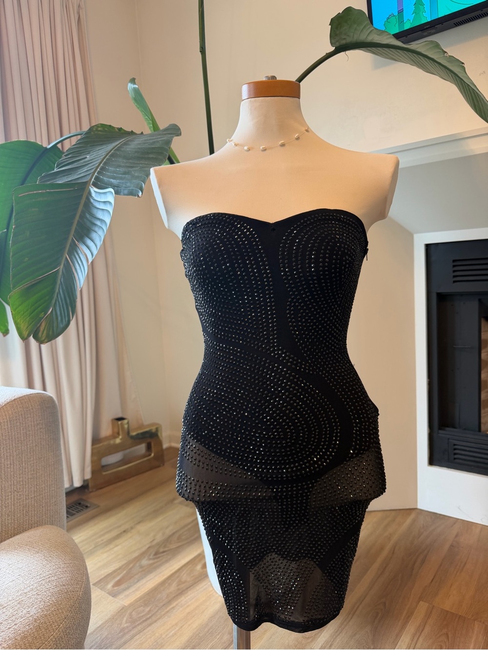 Windsor Black Strapless Beaded Mini Dress